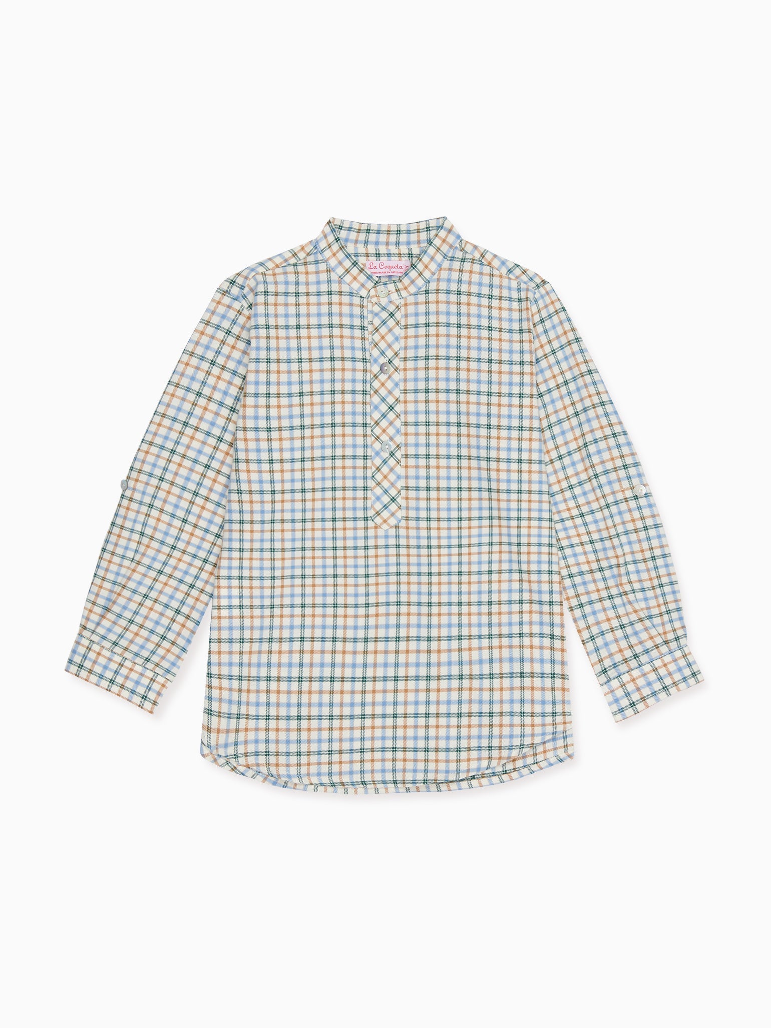 BONPOINT Button Up Long-sleeved Collar cheapest Unisex Grey Plaid Shirt Youth 10