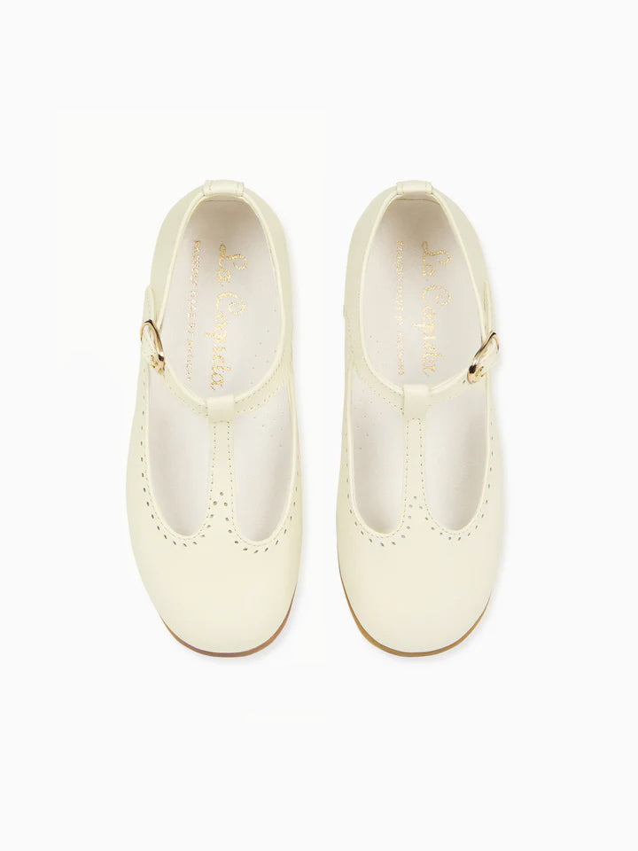 Ivory Leather Girl T Bar Shoes