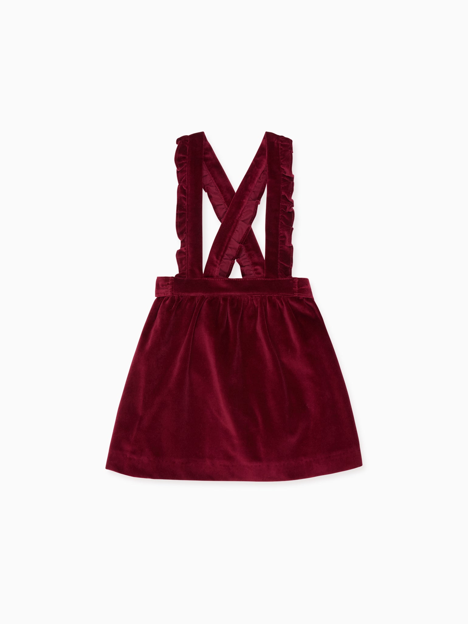 Burgundy Reina Velvet Girl Pinafore Skirt La Coqueta Kids