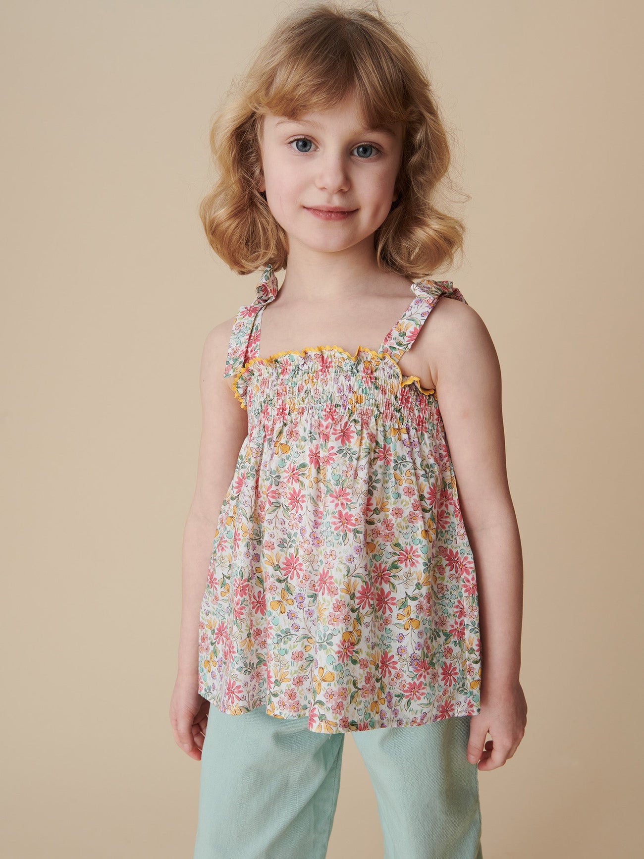 Pink Floral Ana Smocked Girl Top