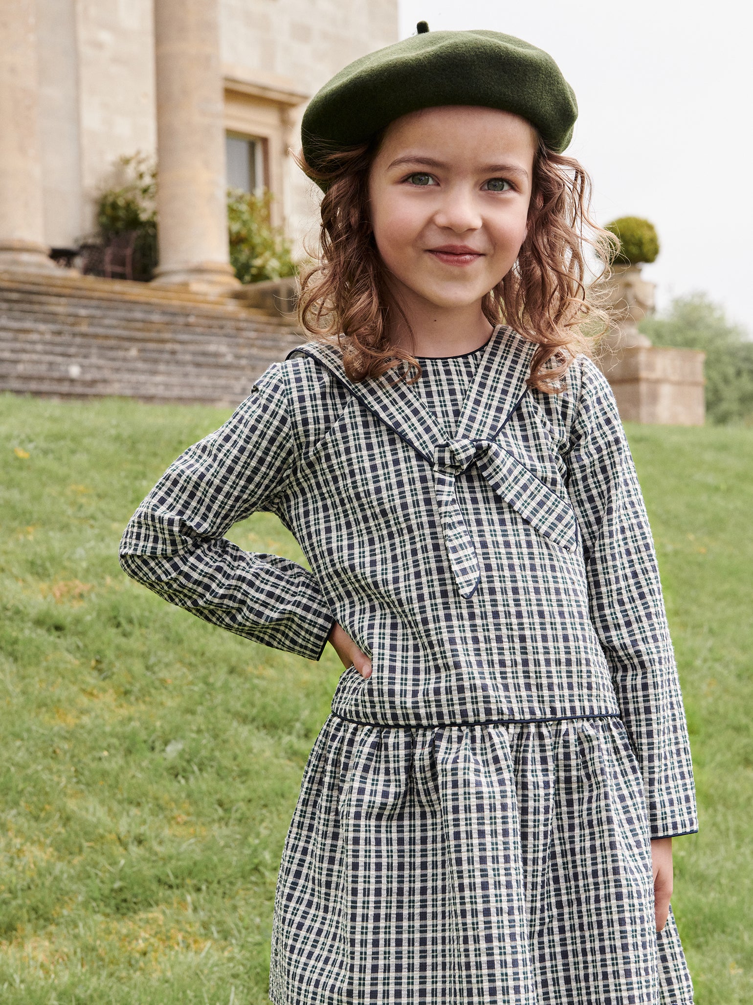 Navy Tartan Aranda Girl Drop Waist Dress