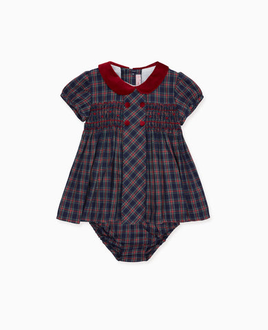 Navy Tartan Arcadia Baby Girl Smock Set