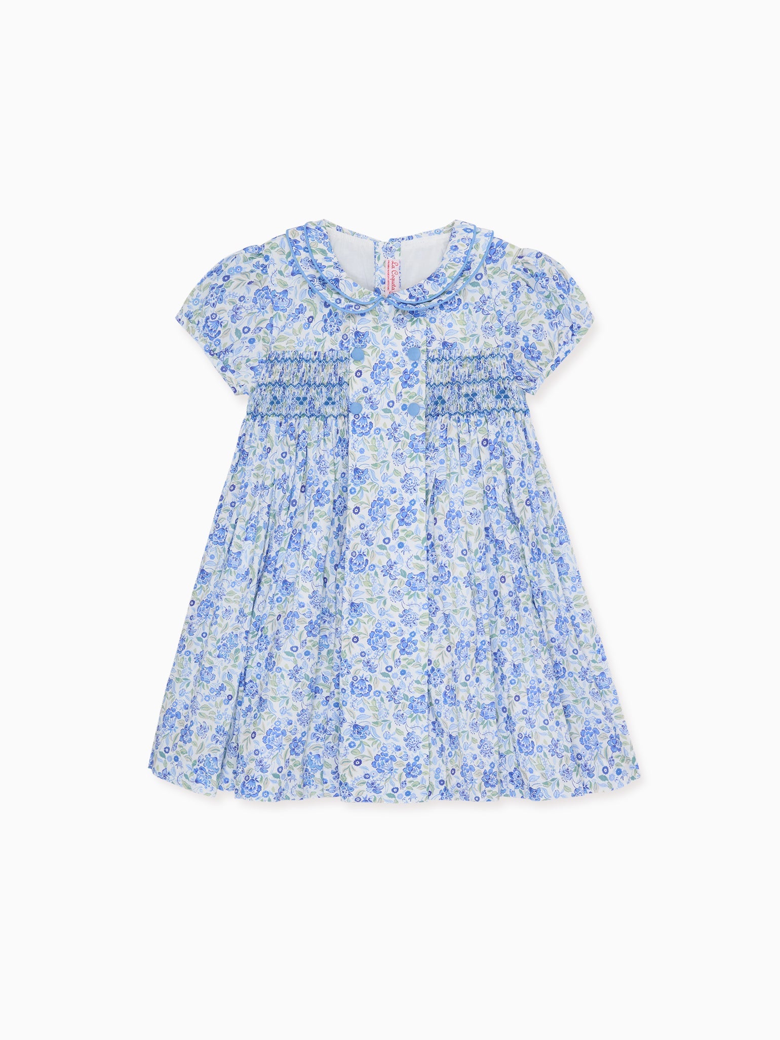 Dusty Blue Floral Arcadia Girl Hand-Smocked Dress