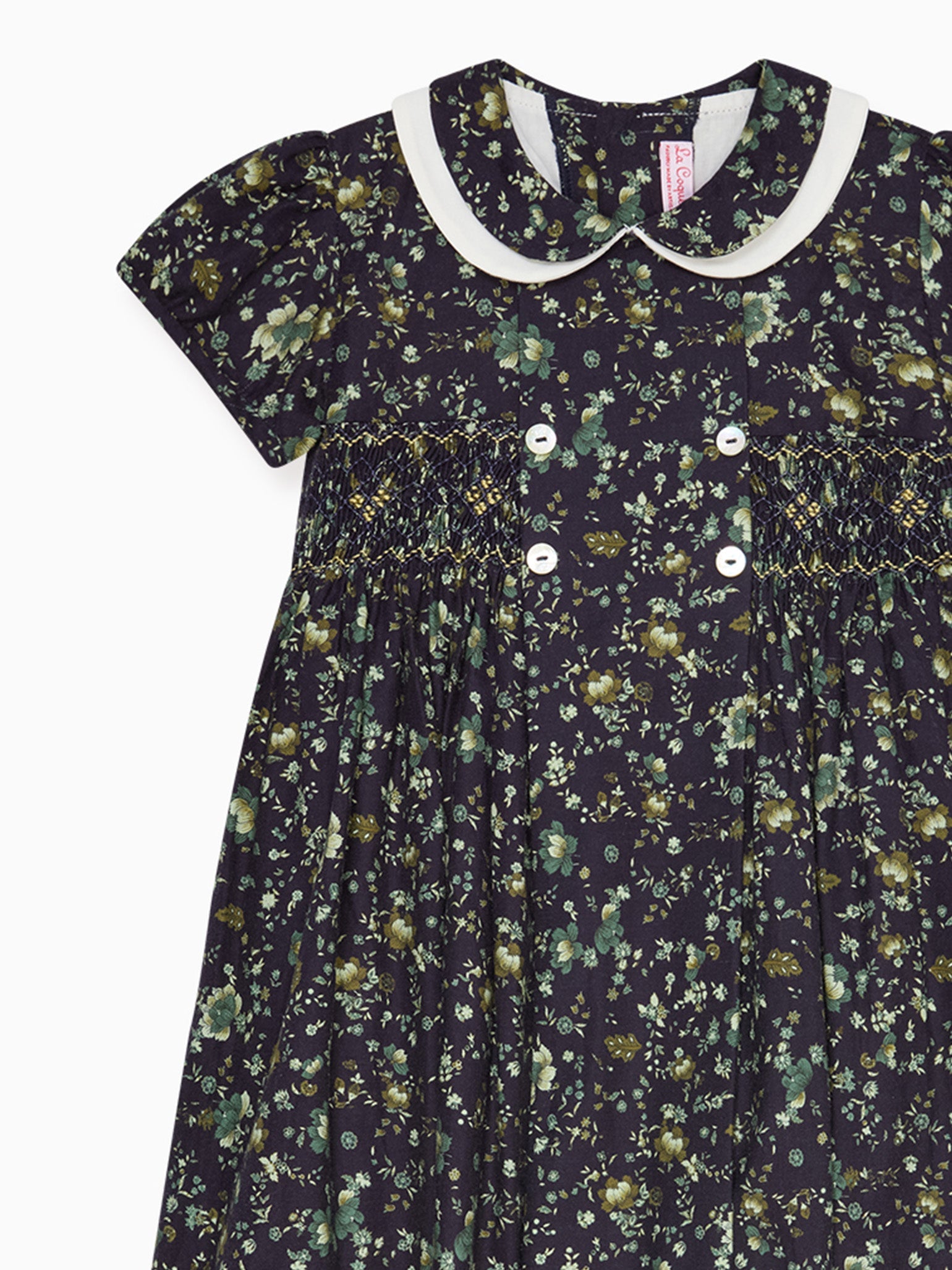 Navy Floral Arcadia Girl Hand-Smocked Dress