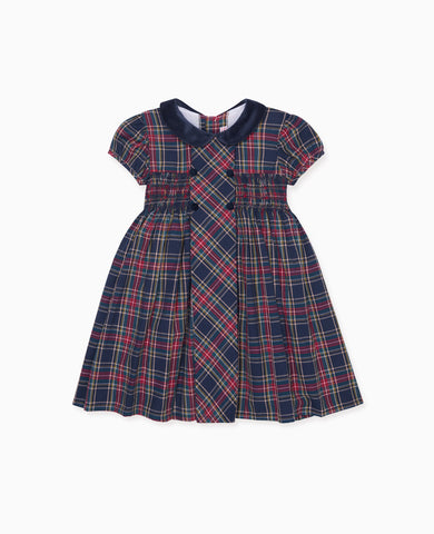 Navy Tartan Arcadia Girl Hand-Smocked Dress