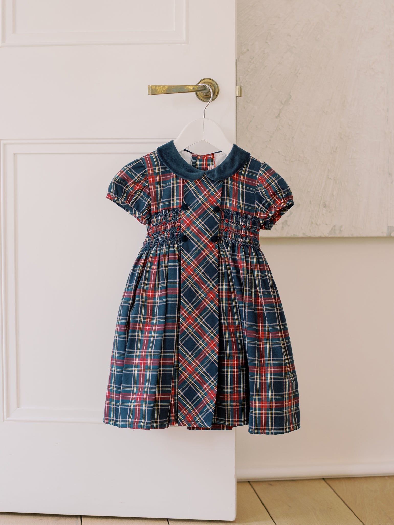 Navy Tartan Arcadia Girl Hand-Smocked Dress