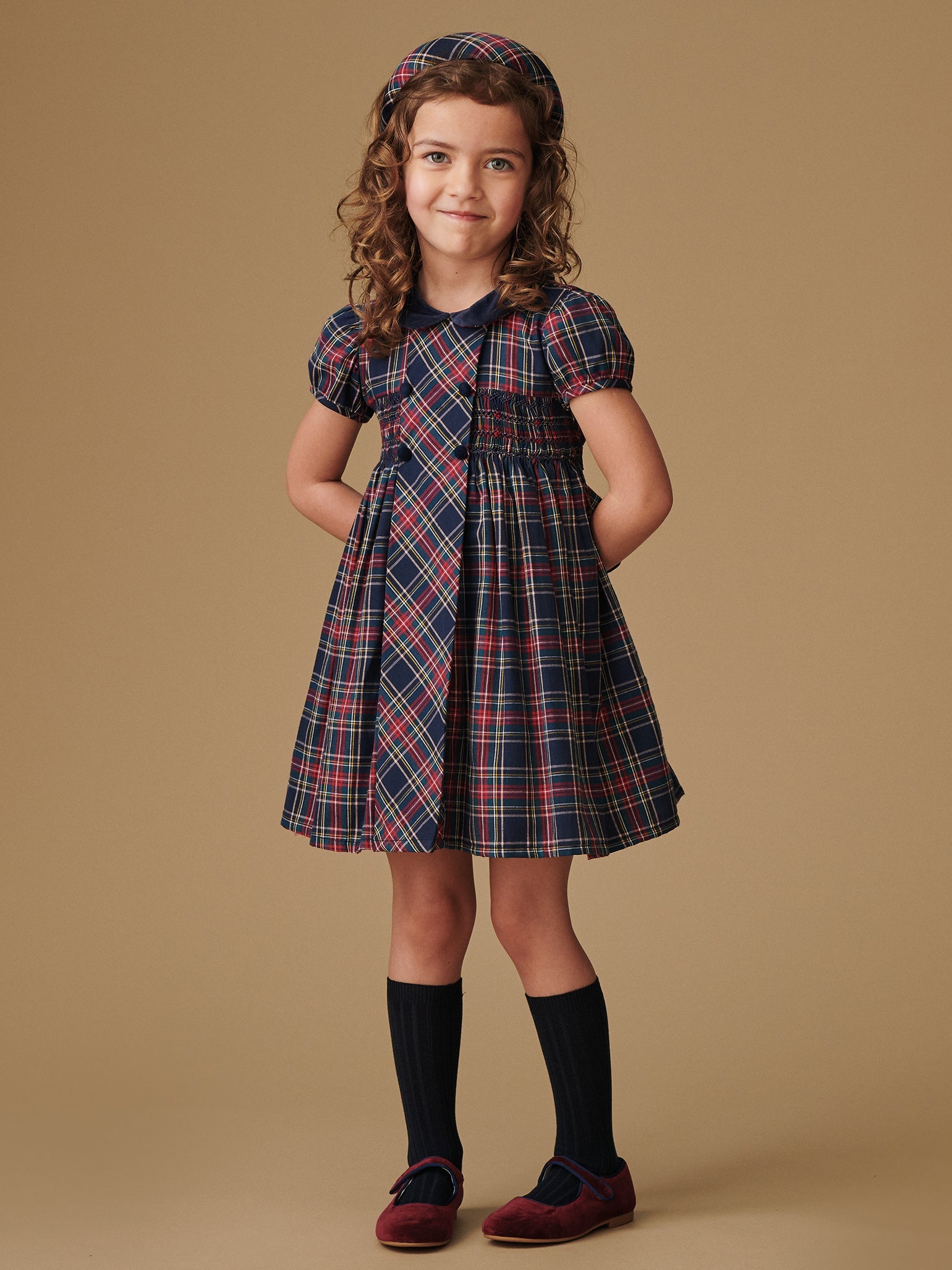 Navy Tartan Arcadia Girl Hand-Smocked Dress