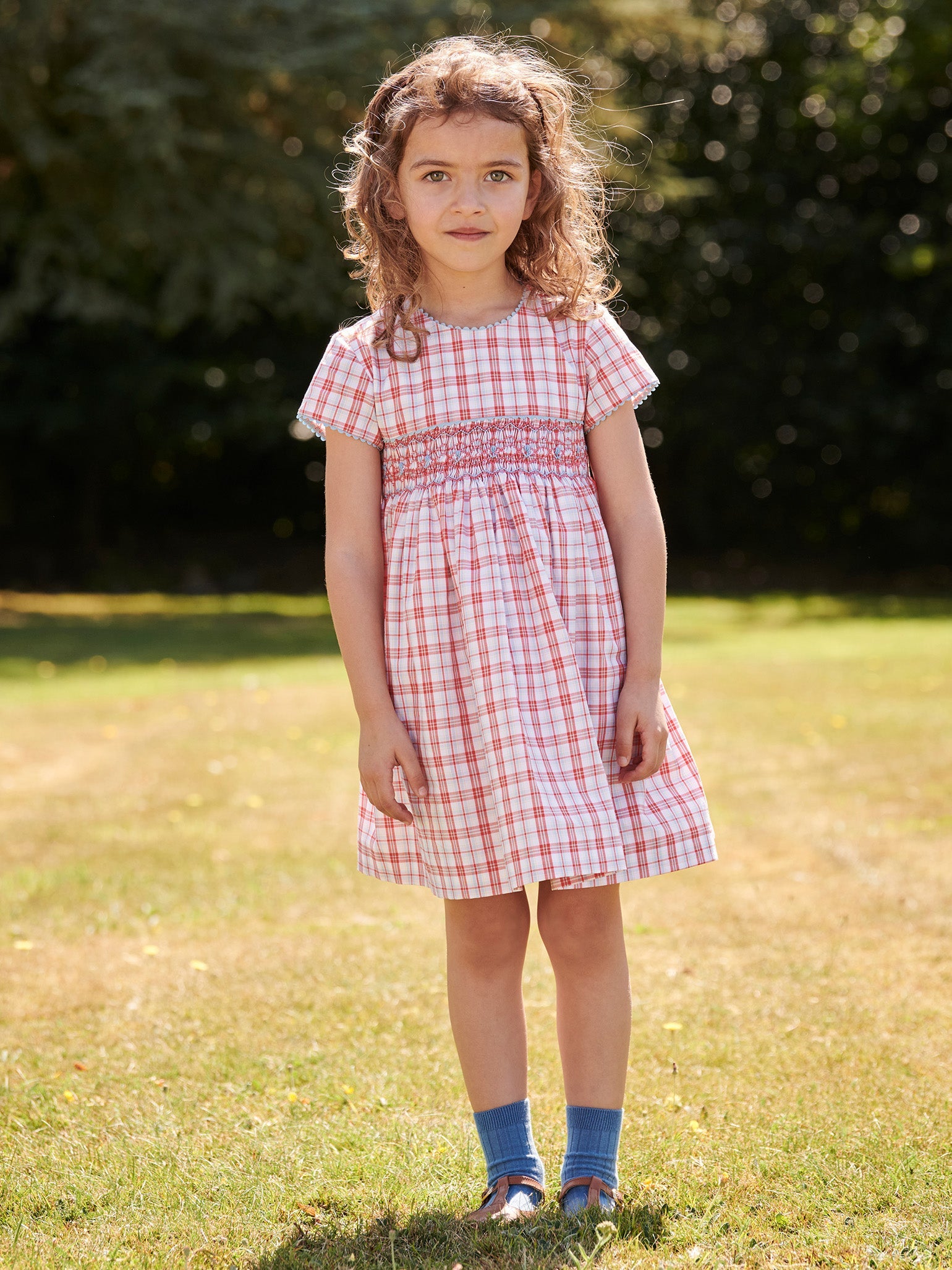 Red Check Ava Girl Hand-Smocked Dress