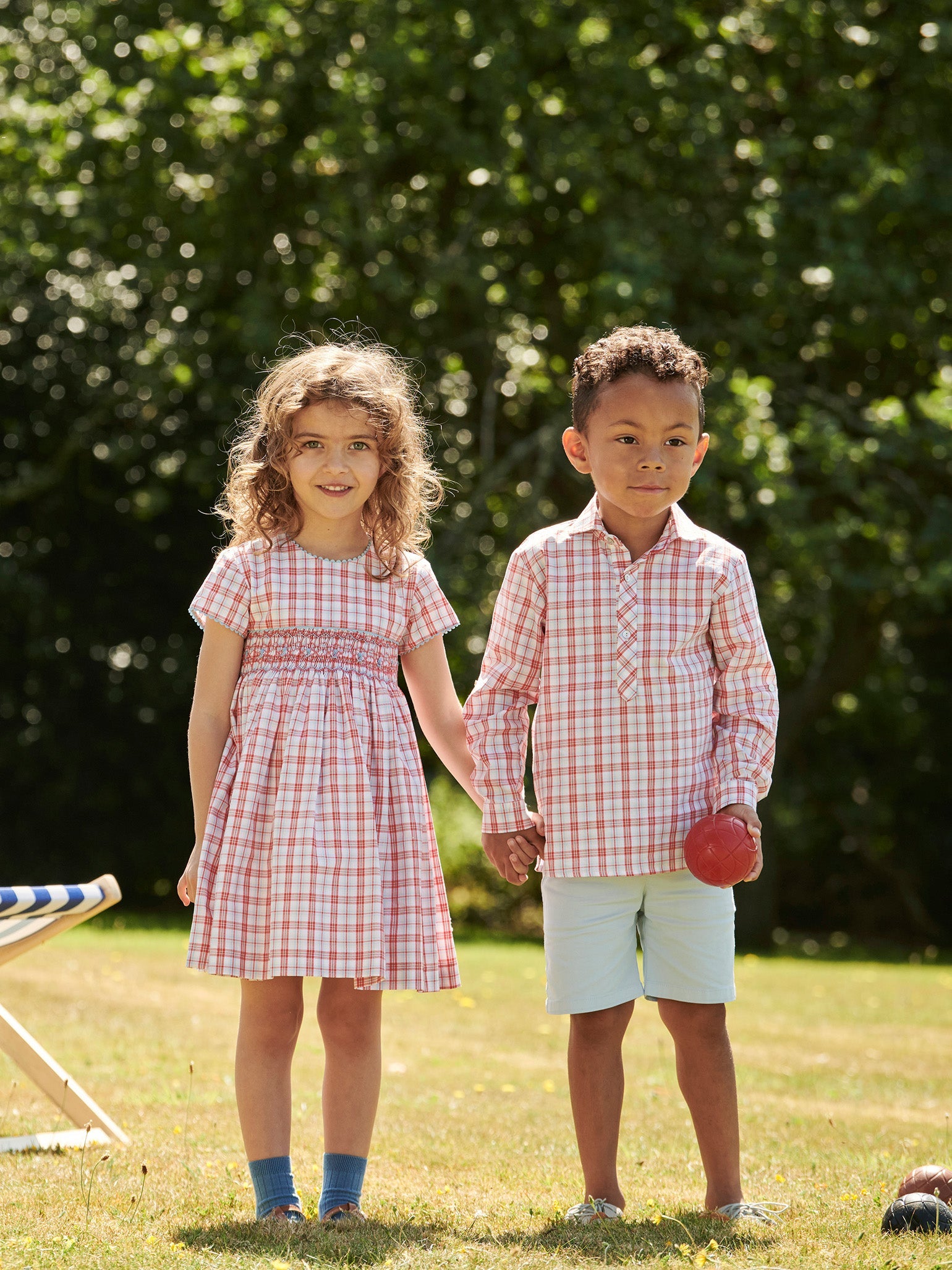 Red Check Ava Girl Hand-Smocked Dress