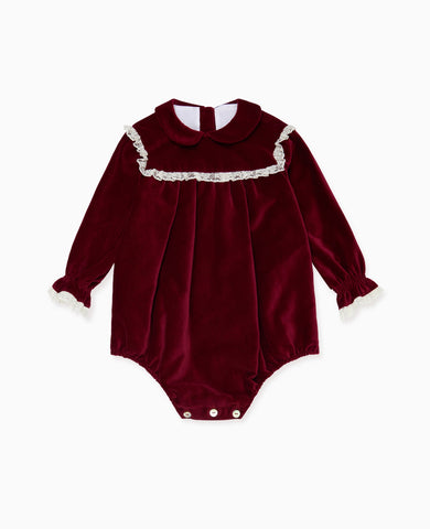 Burgundy Azura Velvet Baby Girl Romper