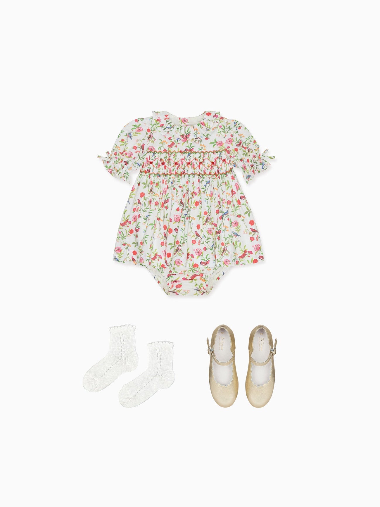 Azura Baby Girl Set, Openwork Socks & Scallop Mary Jane Shoes Outfit Bundle