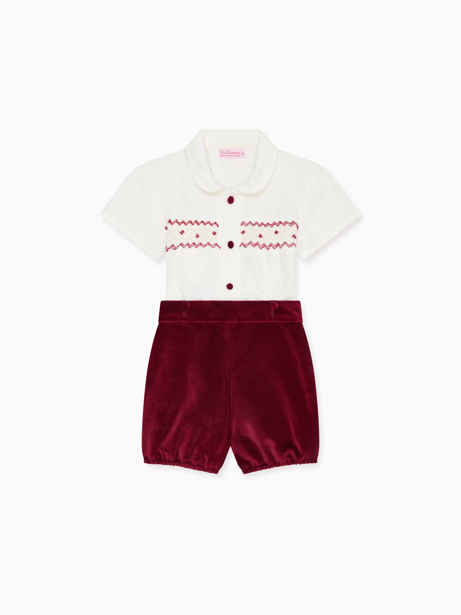 Burgundy Bautista Velvet Baby Boy Hand-Smocked Set