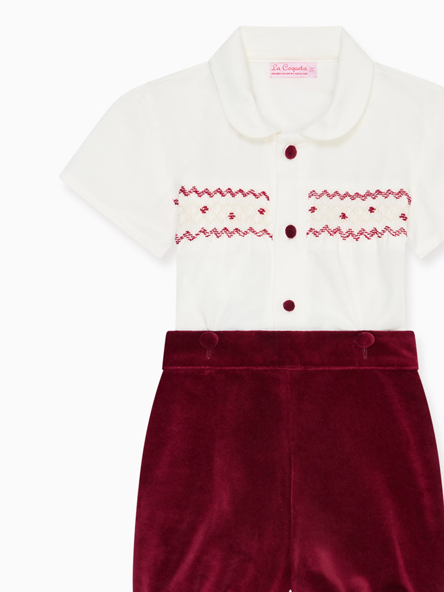 Burgundy Bautista Velvet Baby Boy Hand-Smocked Set