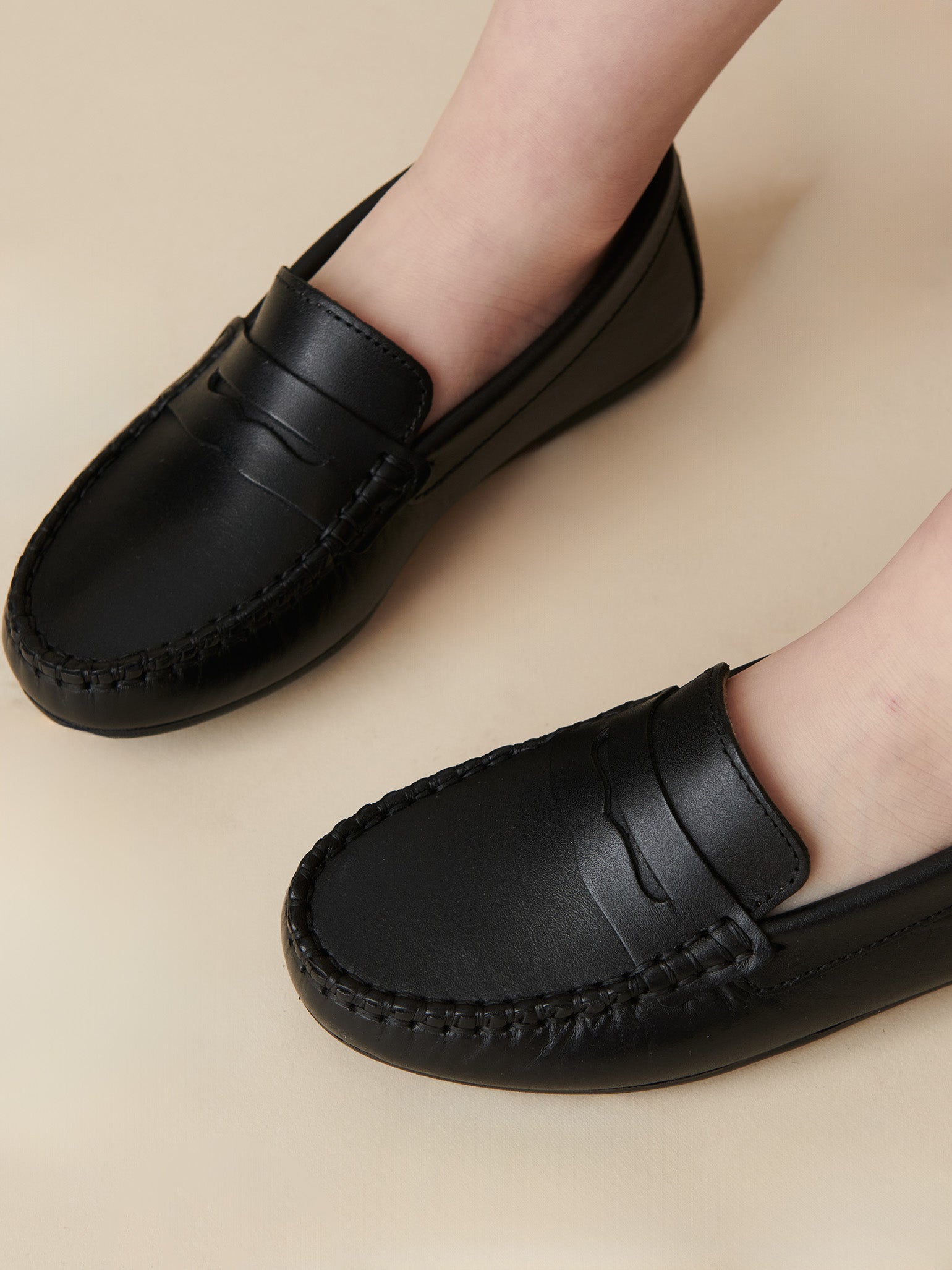 Black Leather Boy Loafer Shoes