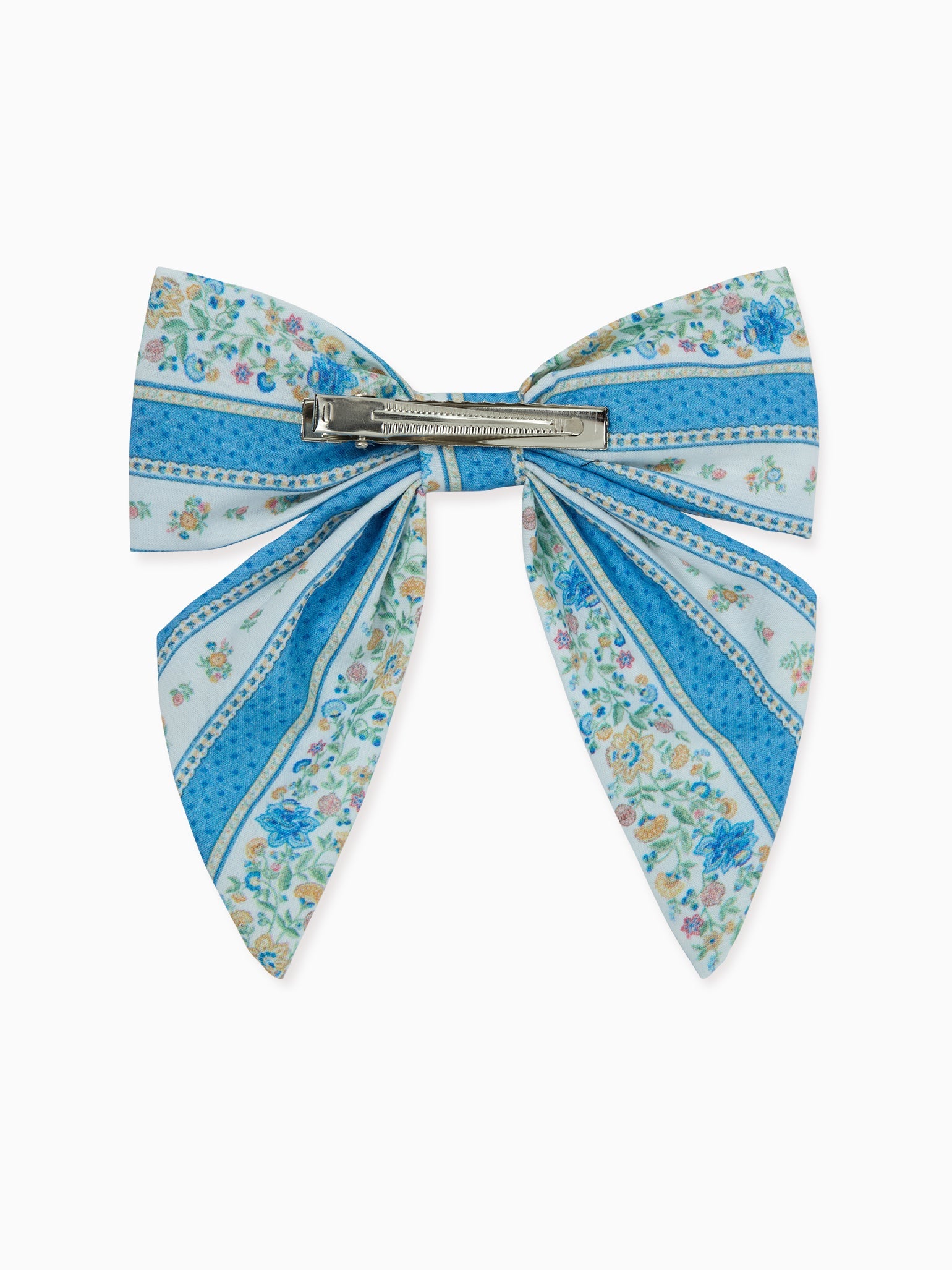 Blue Floral Stripe Girl Large Bow Clip