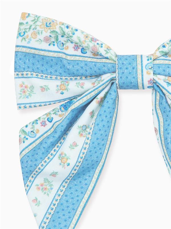 Blue Floral Stripe Girl Large Bow Clip