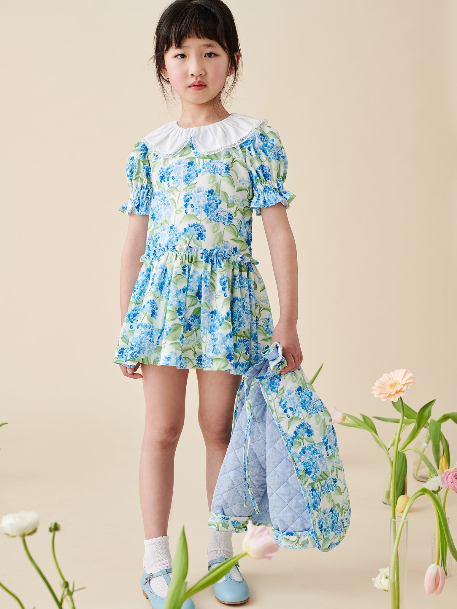 Hill House Home X La Coqueta Blue Watercolour Hydrangea Izara Girl Dress