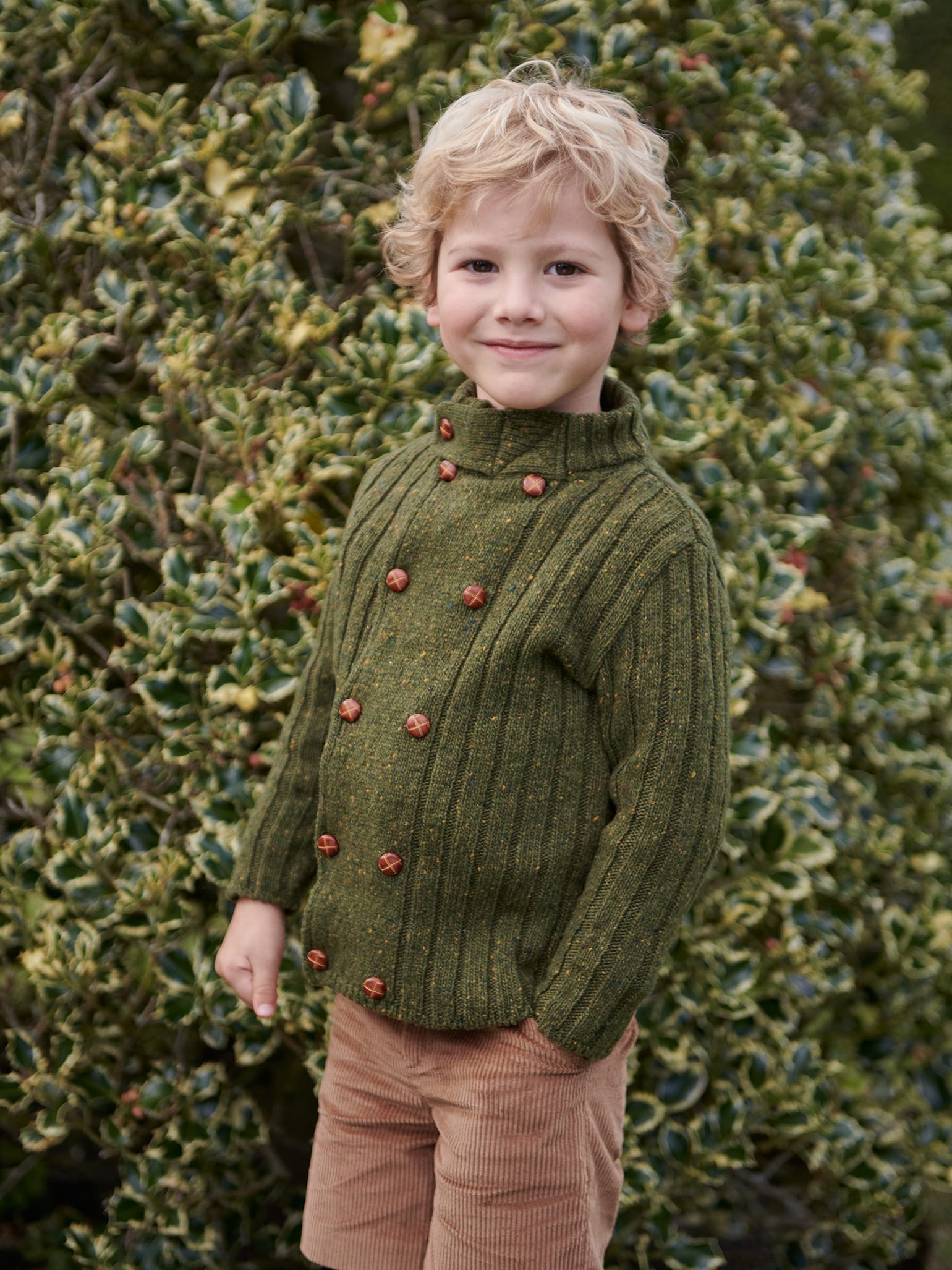 Olive Bolo Merino Boy Cardigan