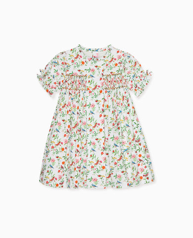 Ivory Bird Floral Carla Girl Hand-Smocked Dress