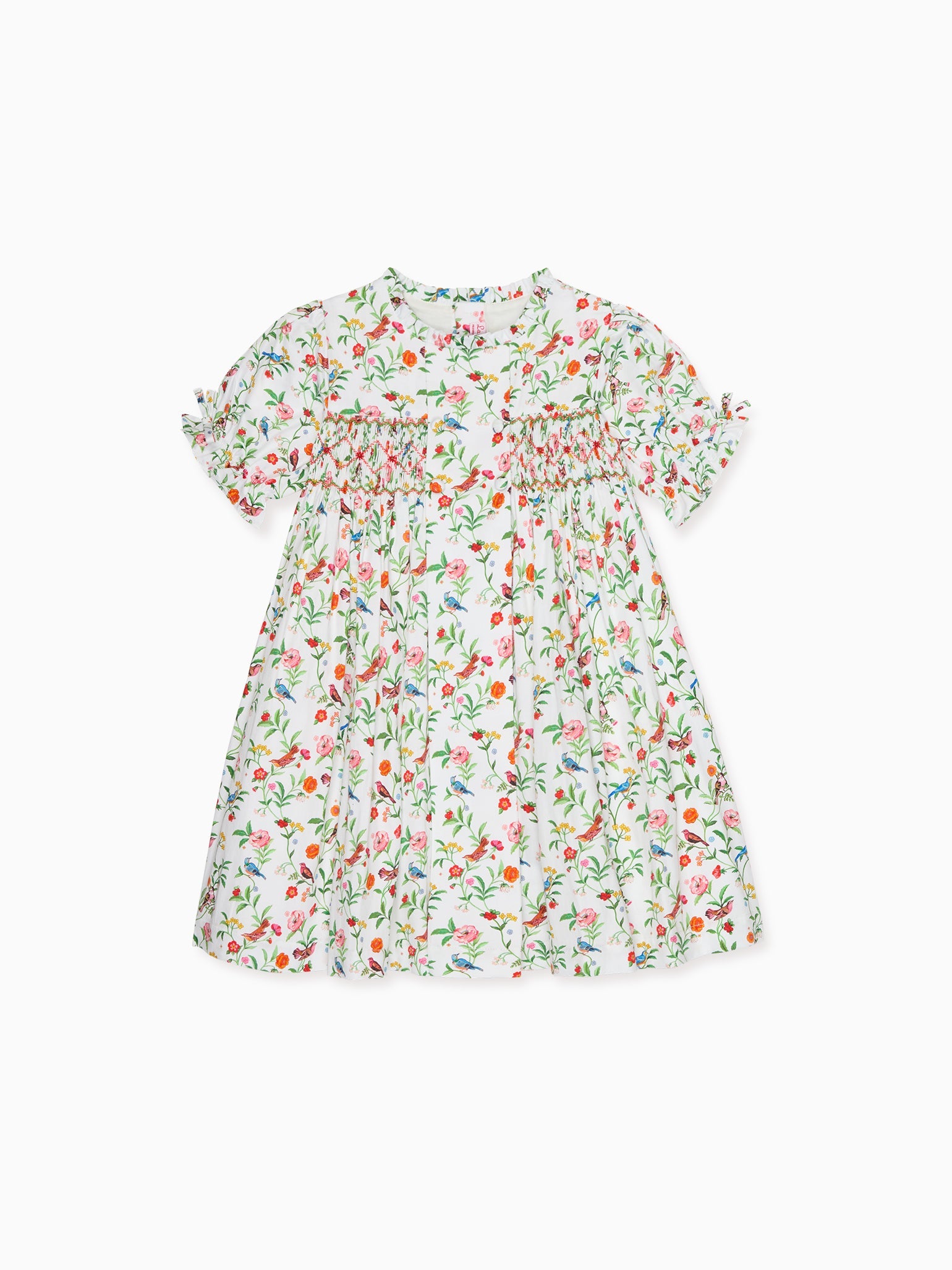 Ivory Bird Floral Carla Girl Hand-Smocked Dress