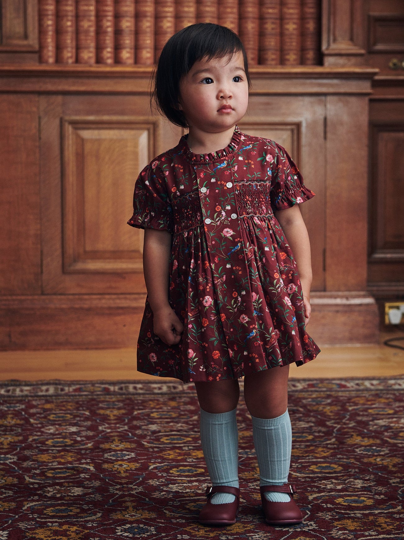 Burgundy Floral Carla Baby Girl Hand-Smocked Set