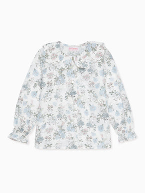 Blue Floral Carlotta Long Sleeve Baby Girl Shirt