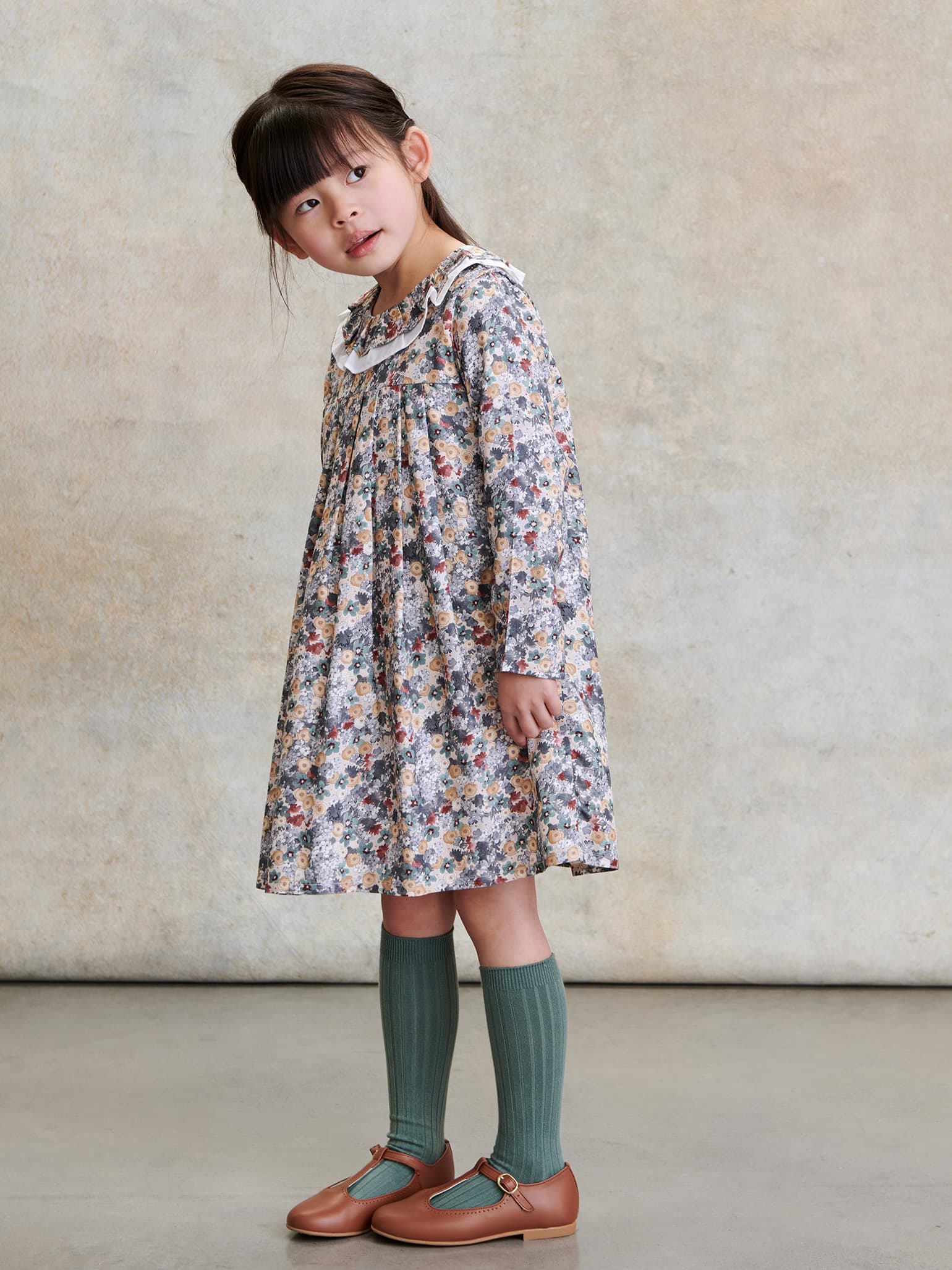 Teal Floral Carmen Girl Empire Dress