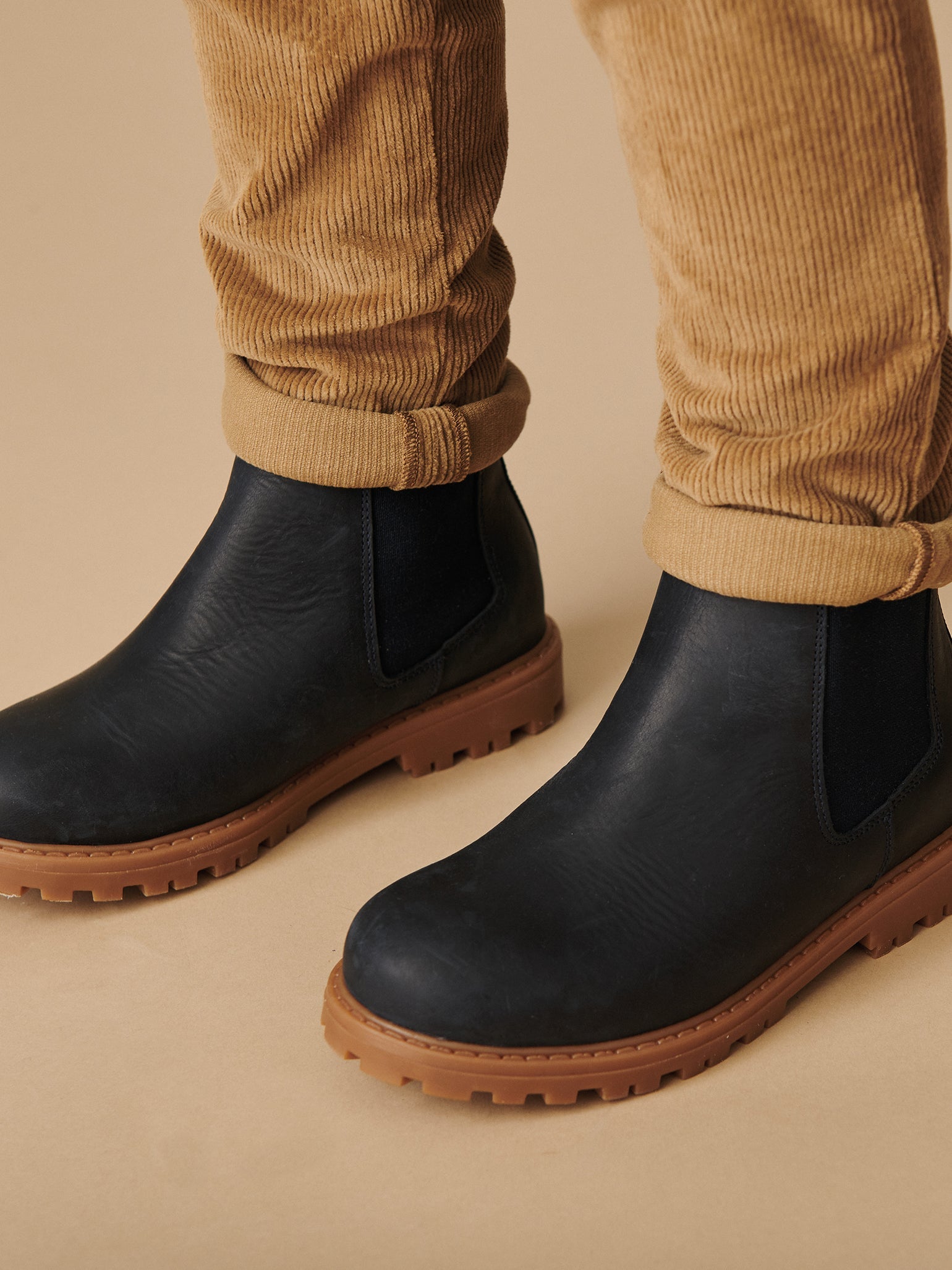 Navy Leather Chelsea Boots La Coqueta Kids