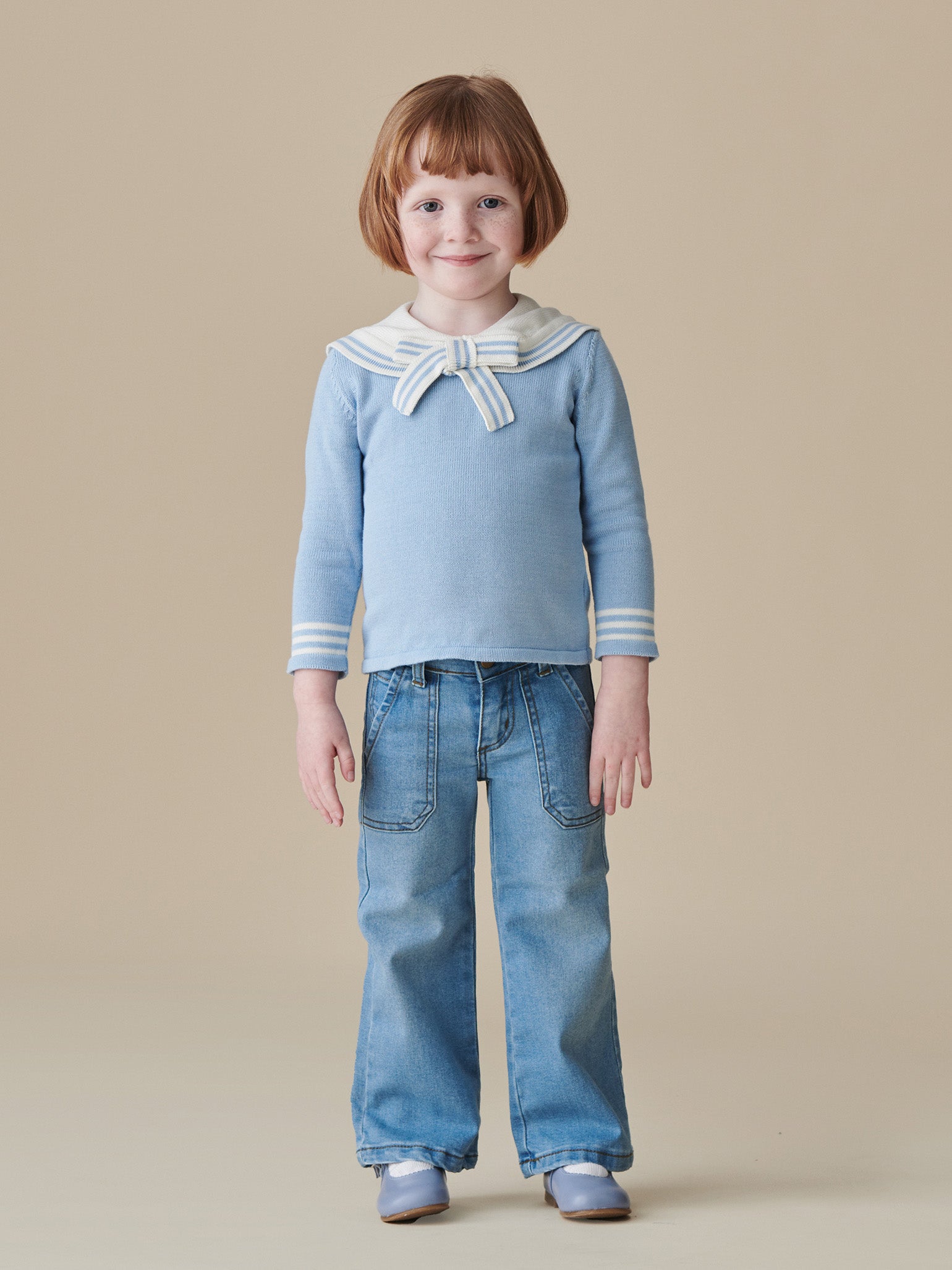 Dusty Blue Claudina Cotton Girl Jumper