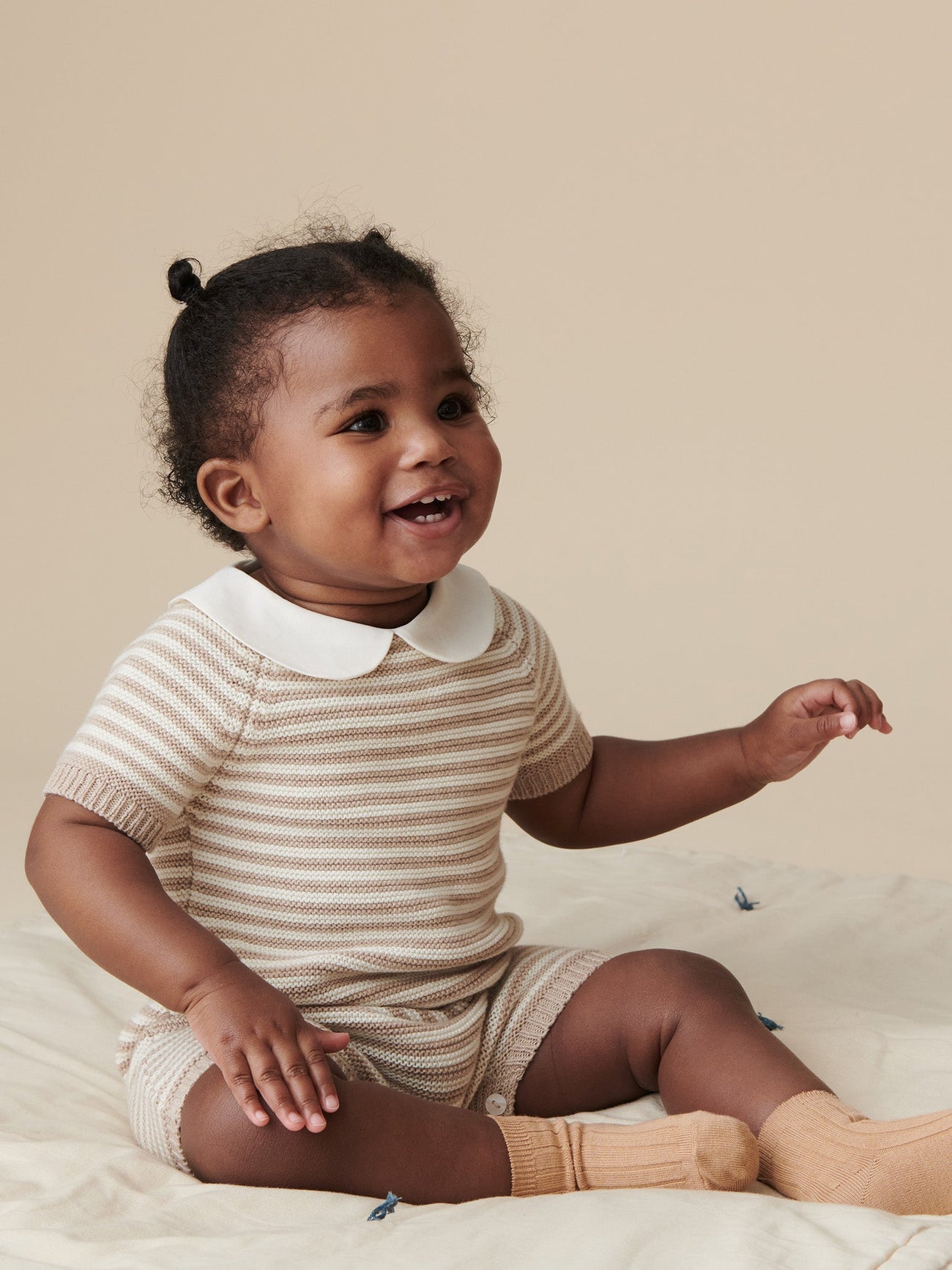 Taupe Stripe Clavel Cotton Baby Knitted Playsuit