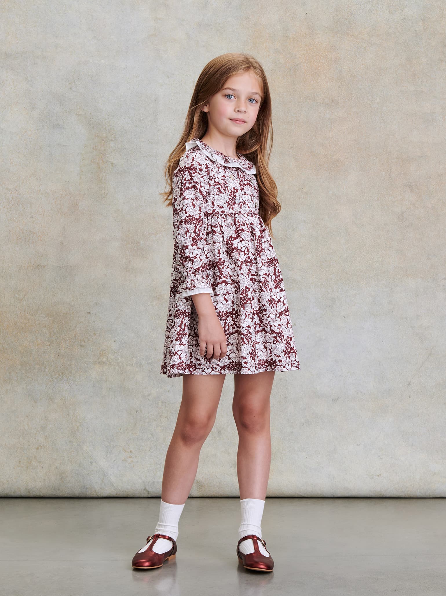 Burgundy Floral Daphne Girl Dress