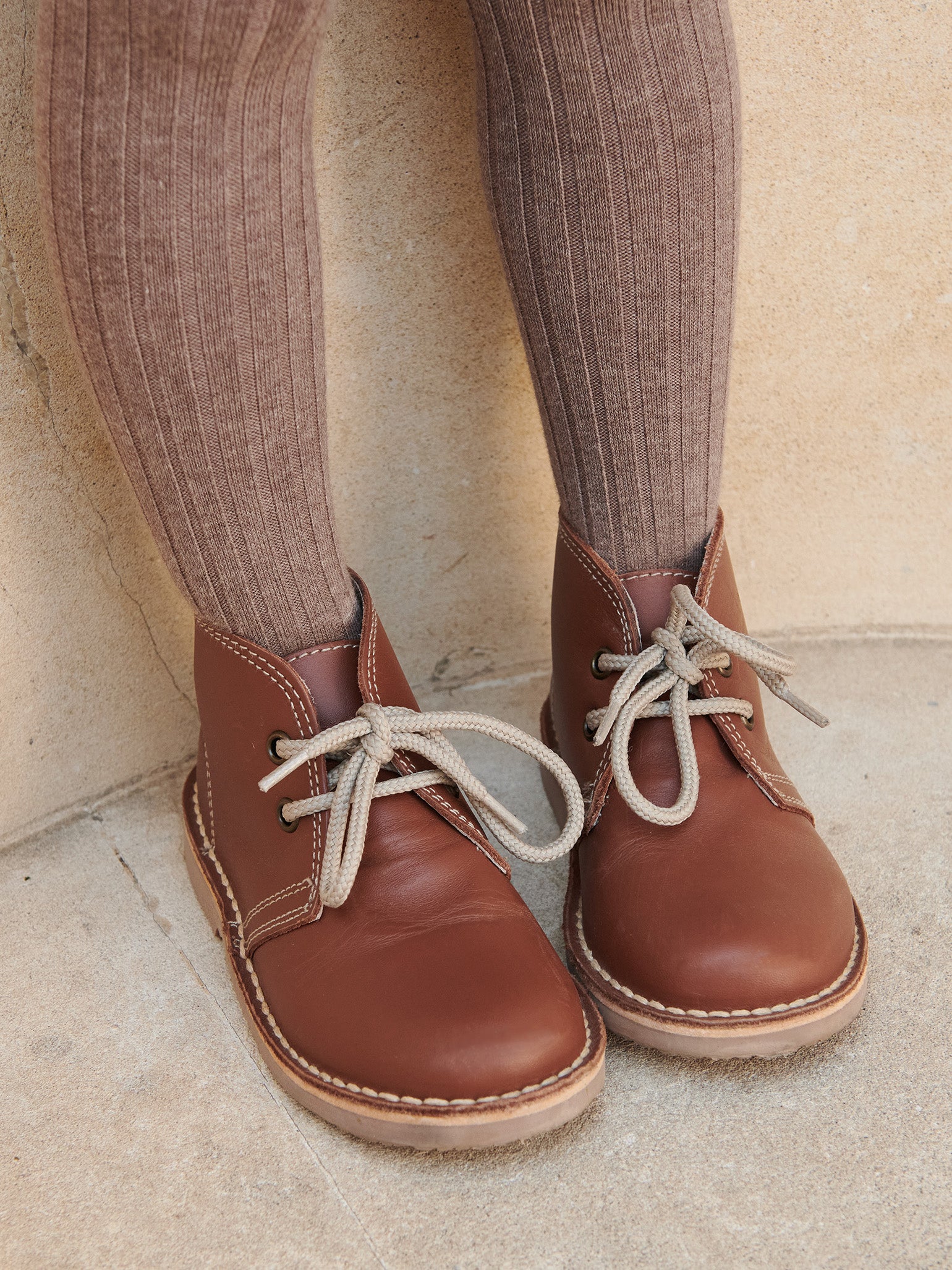 Dark Tan Leather Kids Desert Boots