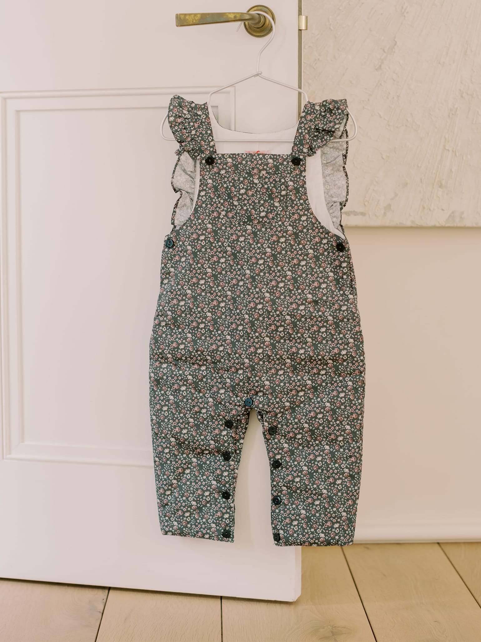 Green Floral Delphina Baby Girl Dungarees