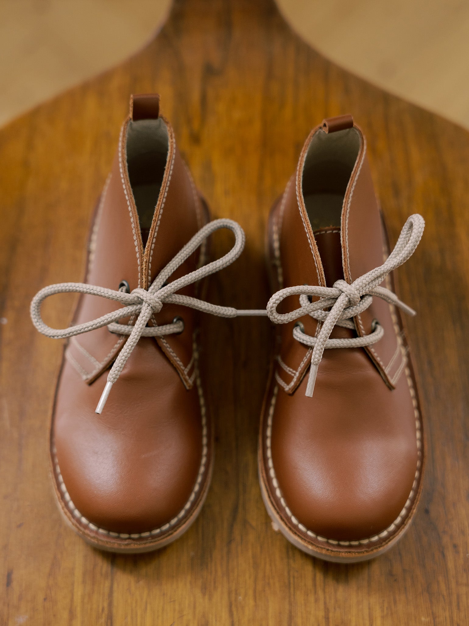 Dark Tan Leather Kids Desert Boots