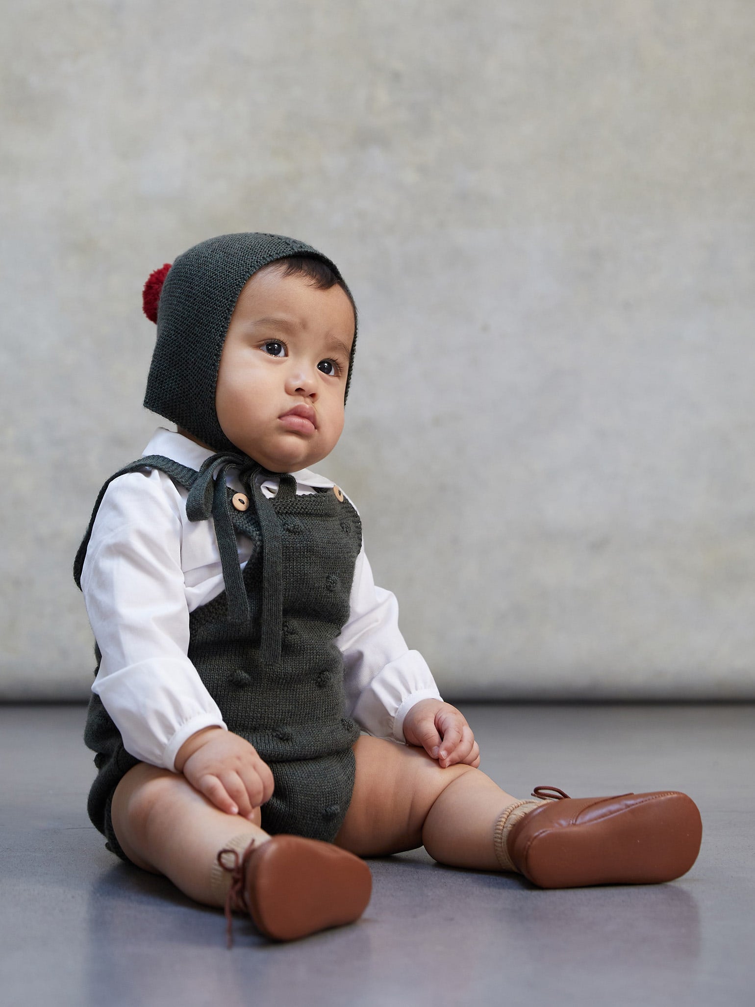 Olive Green Dima Merino Baby Dungarees