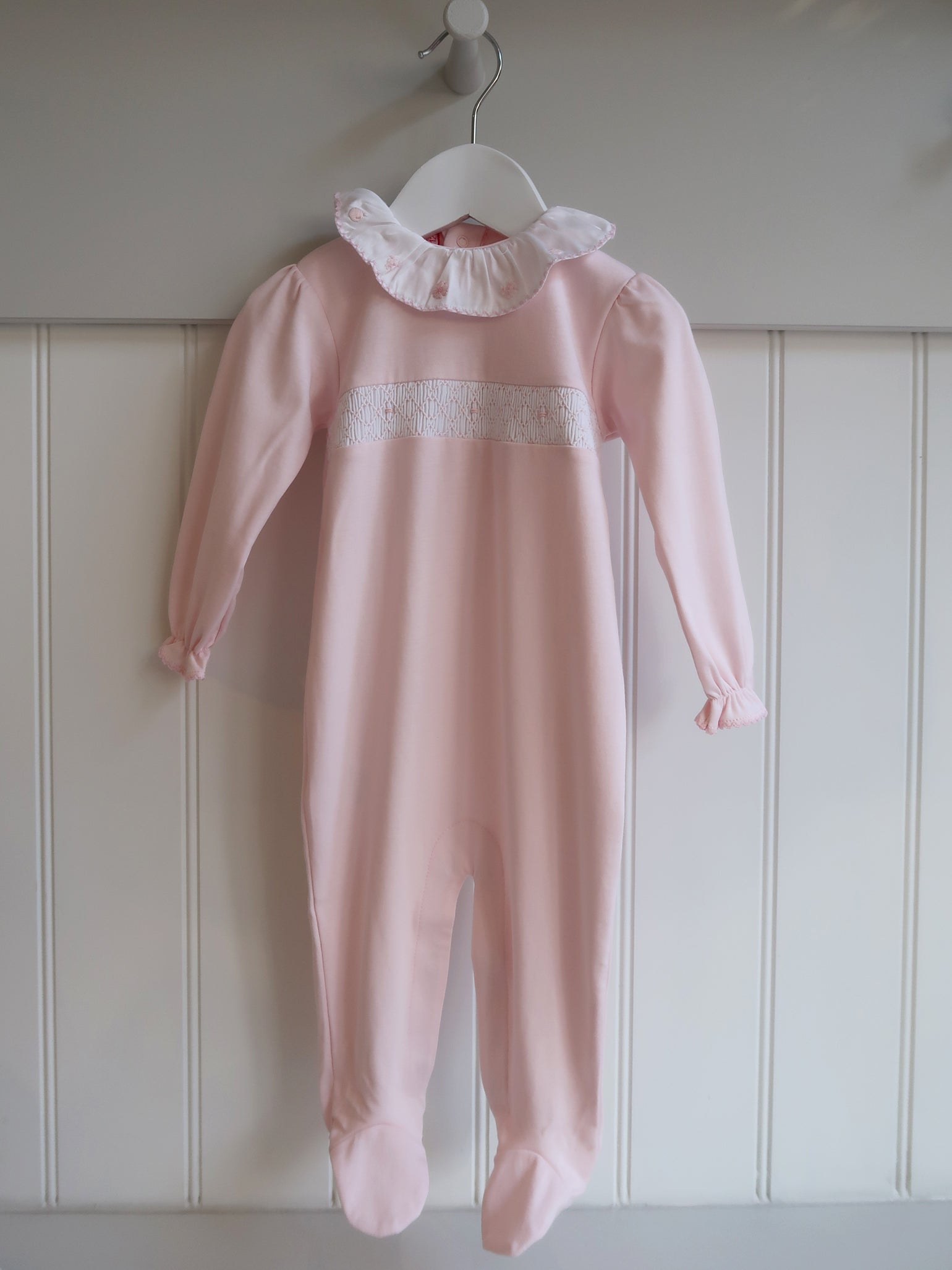 Dusty Pink Mia Baby Girl Hand-Smocked Sleepsuit