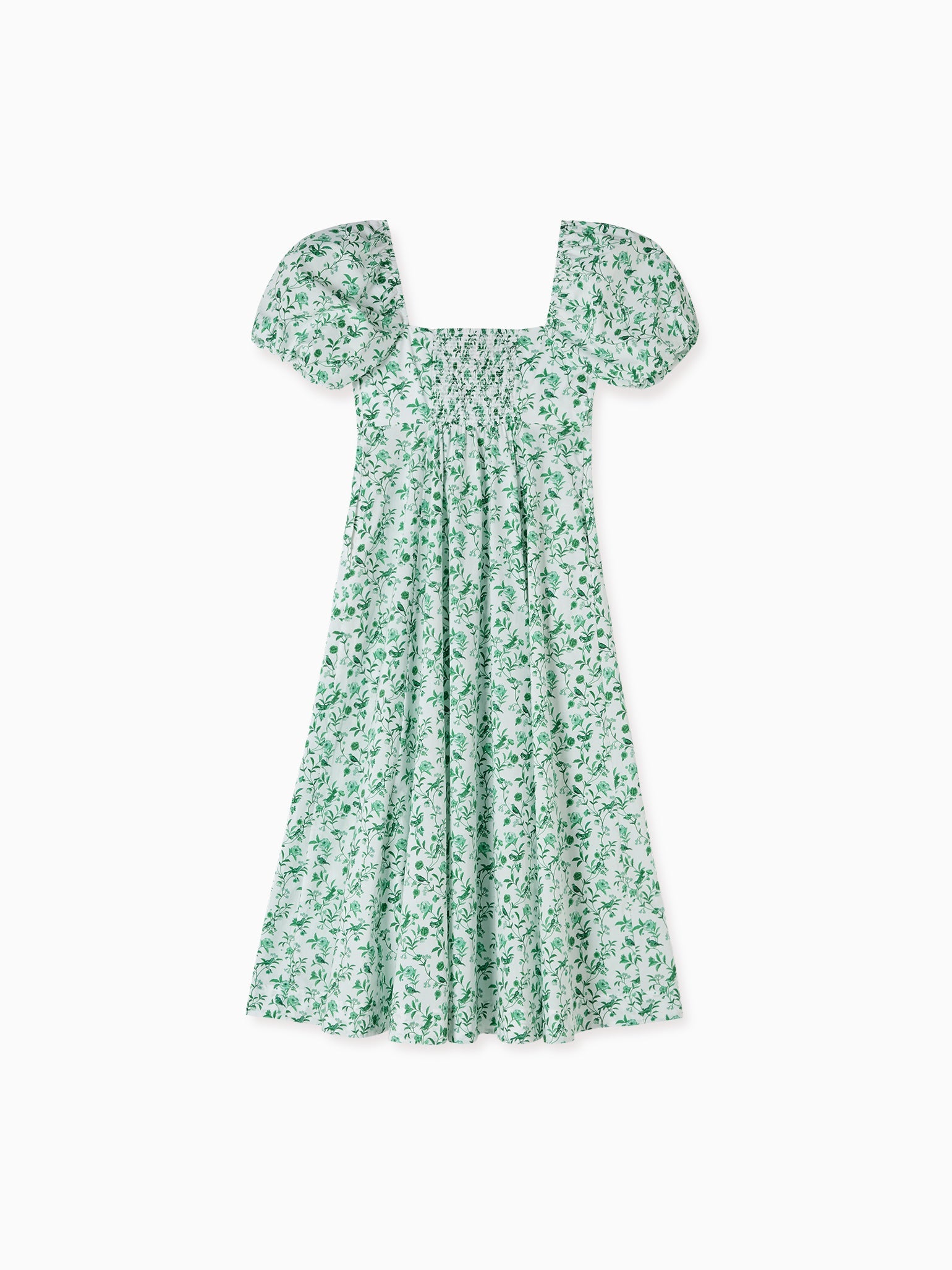 Hill House Home X La Coqueta Green Bird Floral Matilda Dress