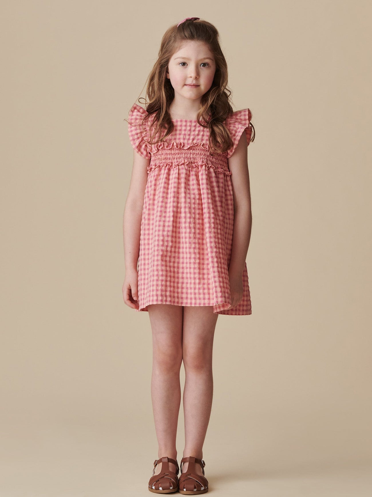 Pink Gingham Esmeralda Girl Smocked Waist Dress