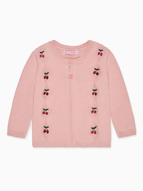 Dusty Pink Espina Cotton Embroidered Girl Cardigan