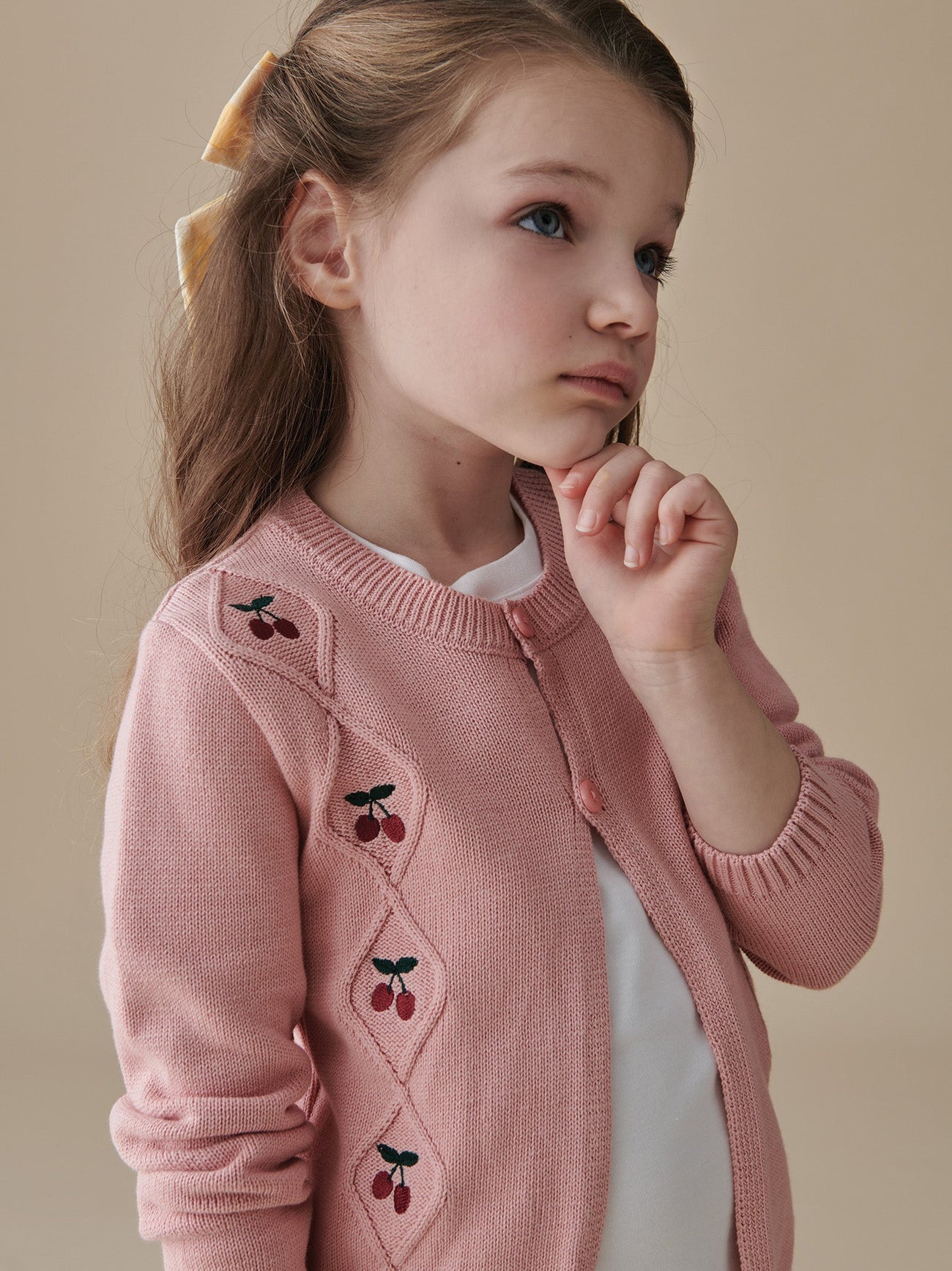 Dusty Pink Espina Cotton Embroidered Girl Cardigan