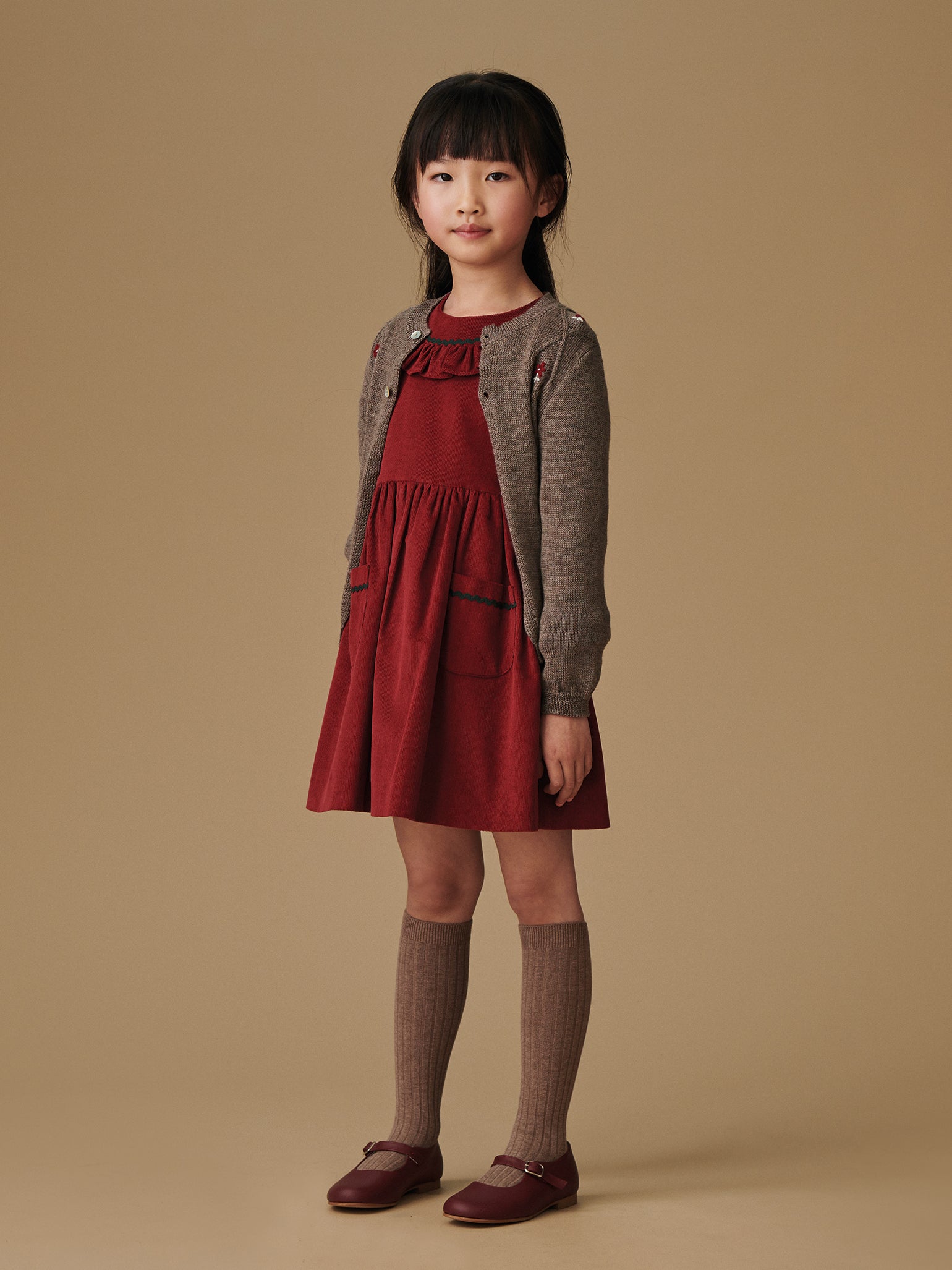 Burgundy Vivian Corduroy Girl Dress La Coqueta Kids