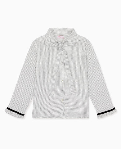 Ivory Polka Dot Estela Long Sleeve Girl Shirt