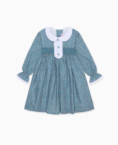 Navy Floral Eugenia Girl Hand-Smocked Dress