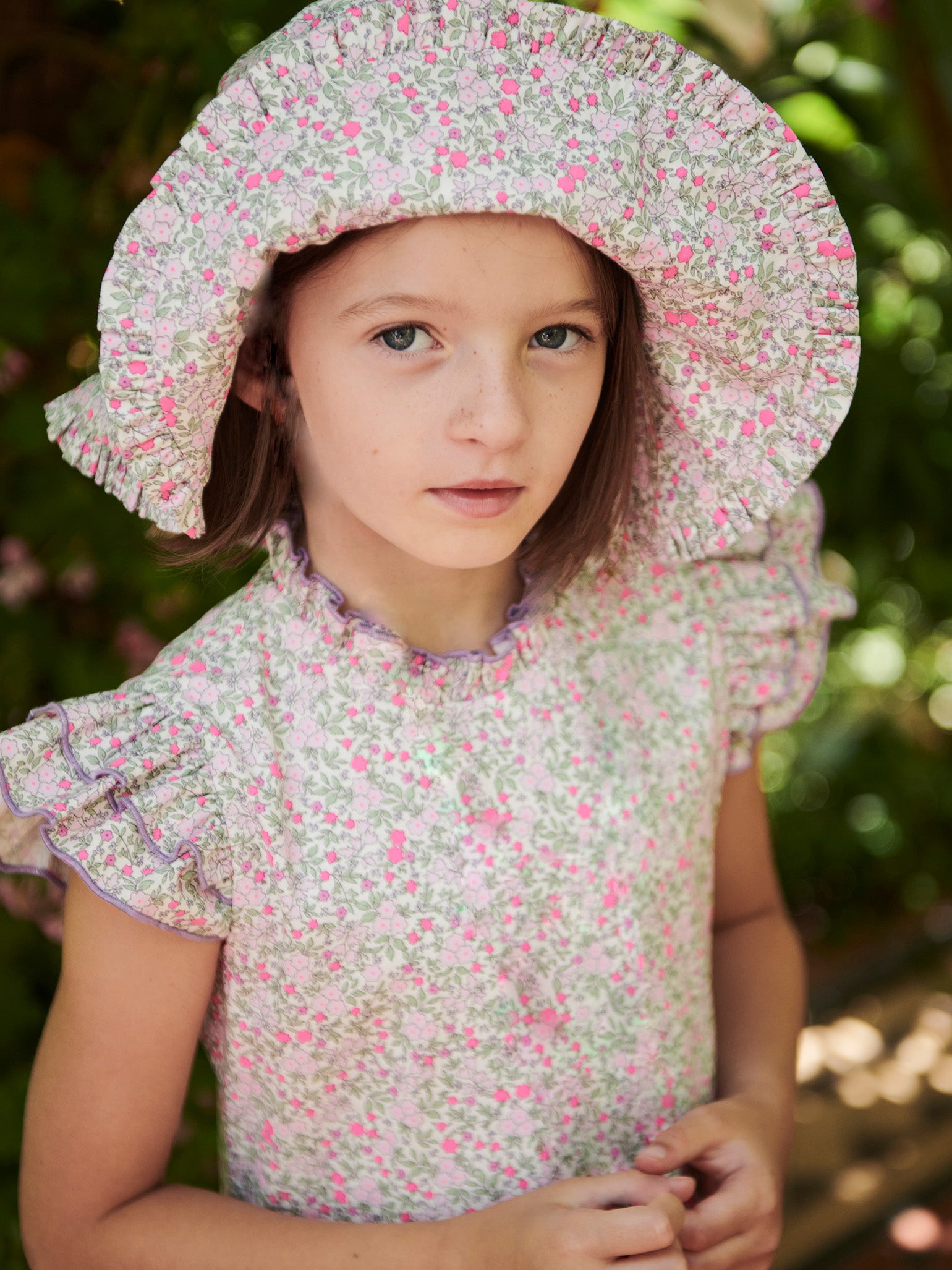 Fuchsia Floral Emilia Cotton Girl Hat