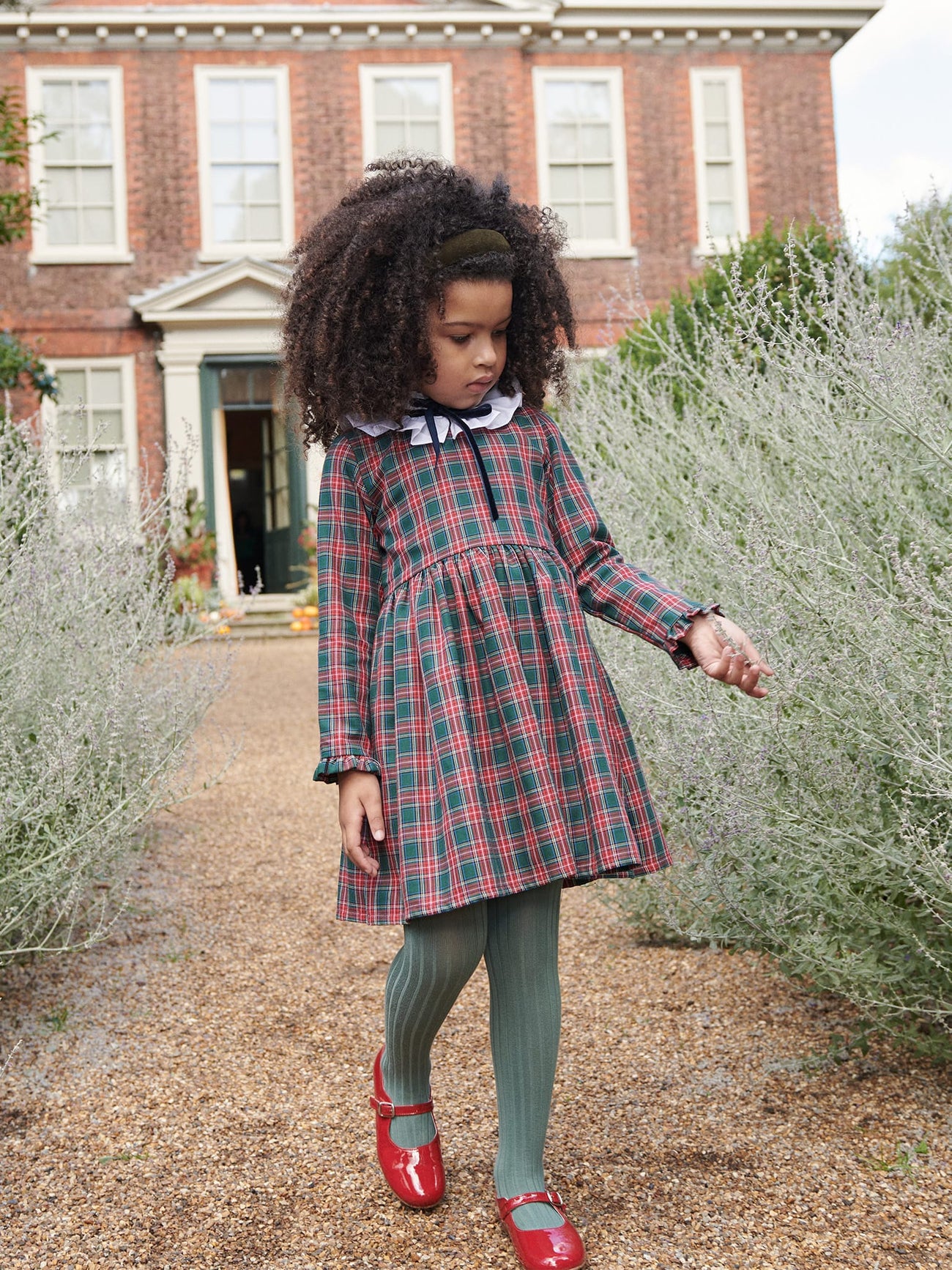 Green Tartan Flora Girl Empire Dress