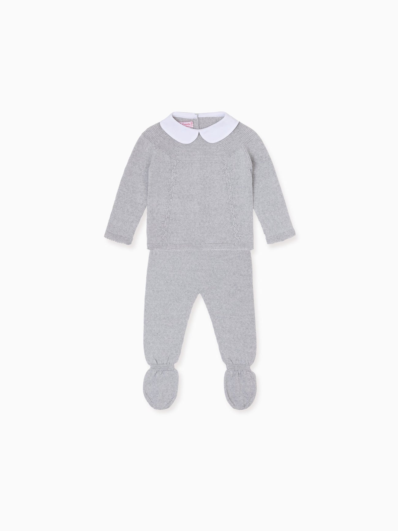 Light Grey Melange Florentina Merino Baby Girl Knitted Set