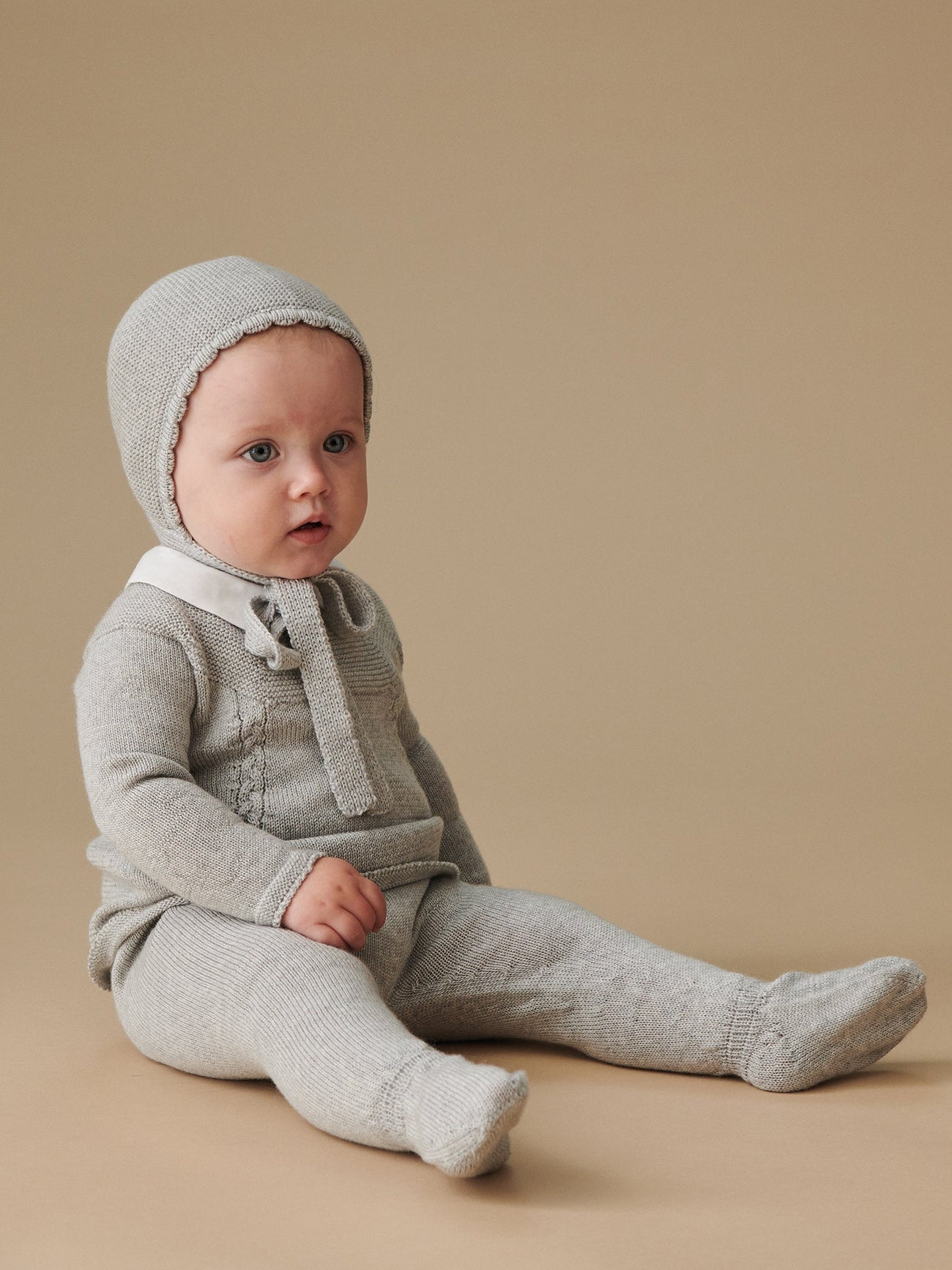 Light Grey Melange Olfa Merino Baby Knitted Bonnet