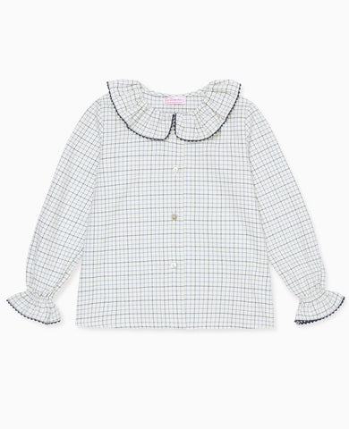 Navy Check Francisca Long Sleeve Girl Shirt