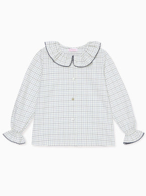 Navy Check Francisca Long Sleeve Girl Shirt