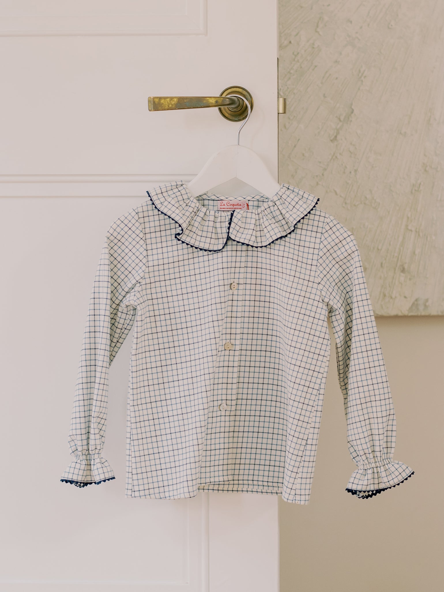 Navy Check Francisca Long Sleeve Girl Shirt